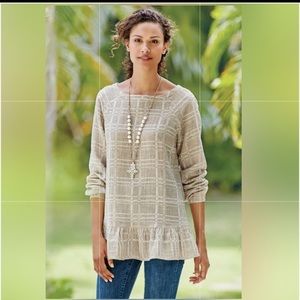 Soft Surroundings Women’s Size XL , Beige & White Plaid Linen Top